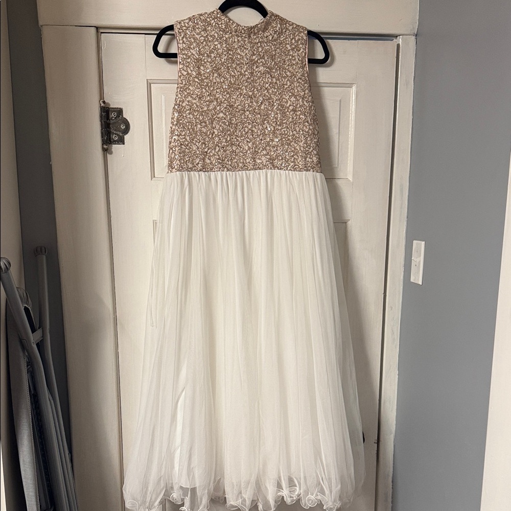 Speechless Girls Sequin Bodice Tulle Gown in Champagne and Ivory